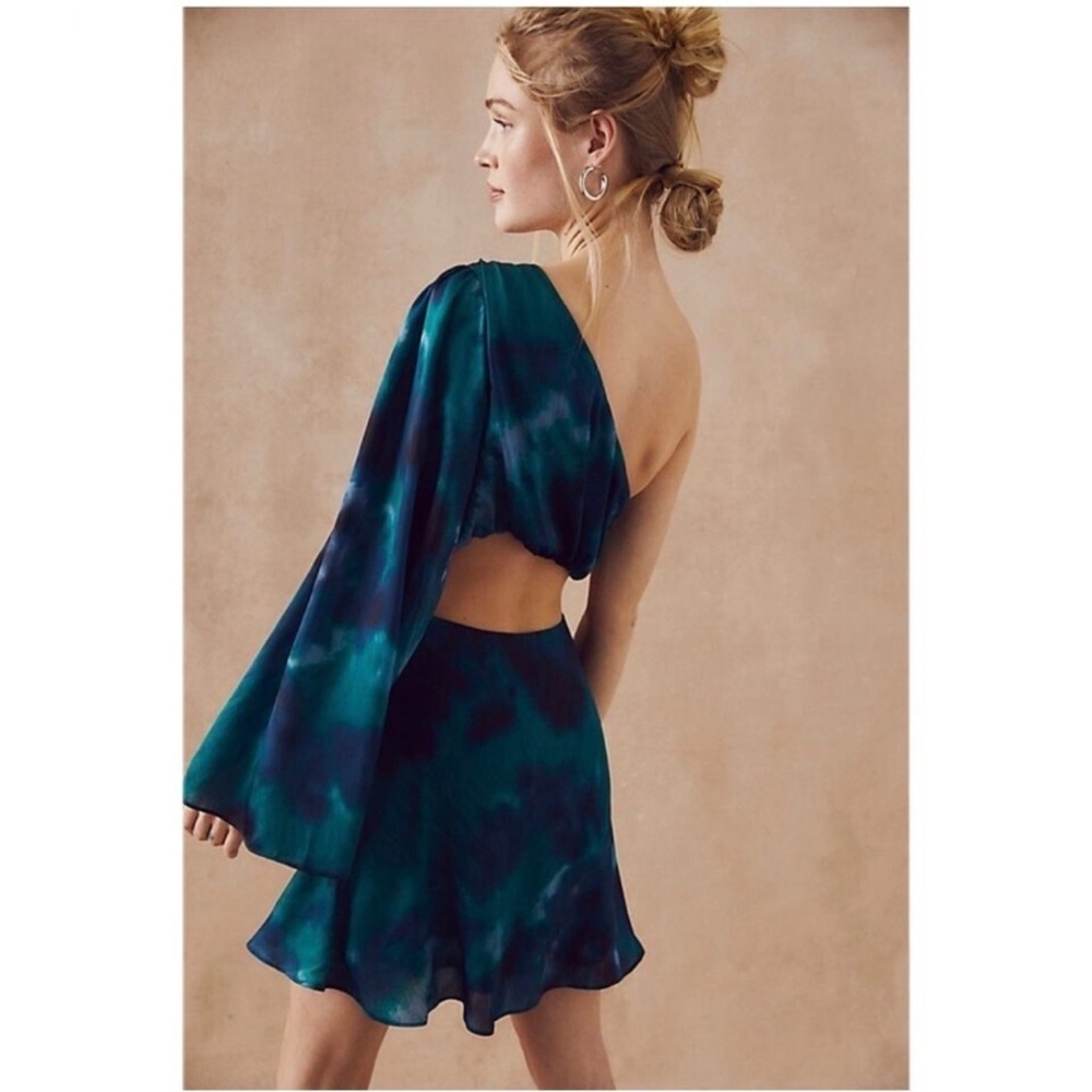 Free People Arianna One Shoulder Mini Dress Size 8 Tie Dye Cutout Sexy Party - Picture 8 of 16